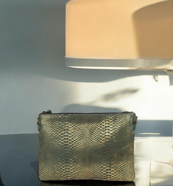 antoinette ameska Pochette ZANZIBAR Python Vert Sauge/Turquoise