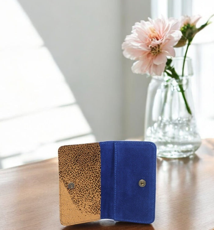 Antoinette Ameska Porte-carte BILBAO Bleu Indigo/Craquelé Or