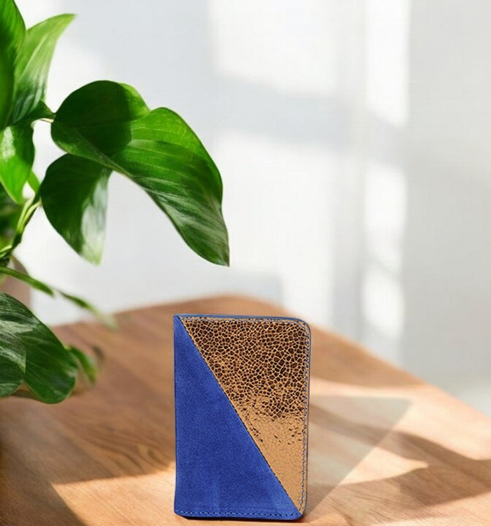 Antoinette Ameska Porte-carte BILBAO Bleu Indigo/Craquelé Or
