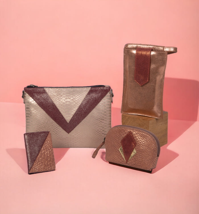 Antoinette Ameska Porte-carte BILBAO Bordeaux/ Rose Python