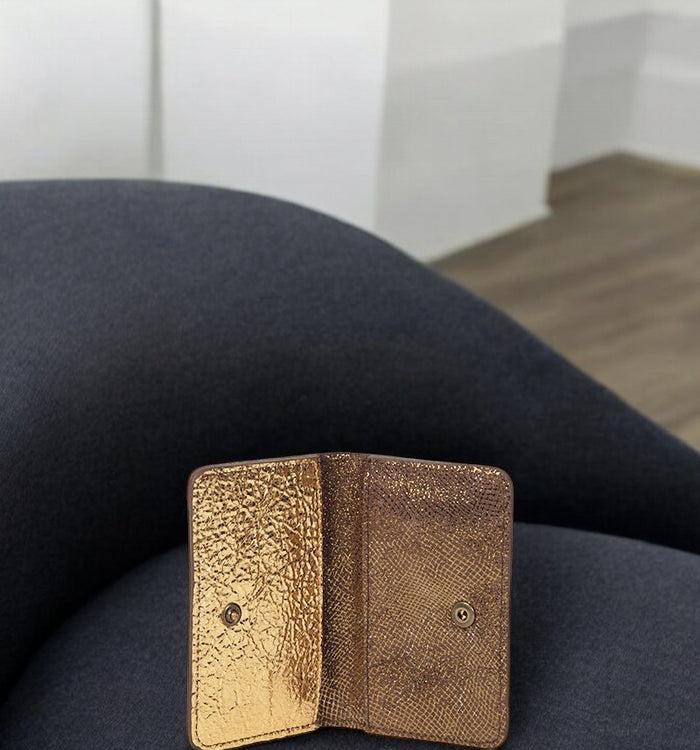 Antoinette Ameska Porte-carte BILBAO Lézard Cuivre/Craquelé Or