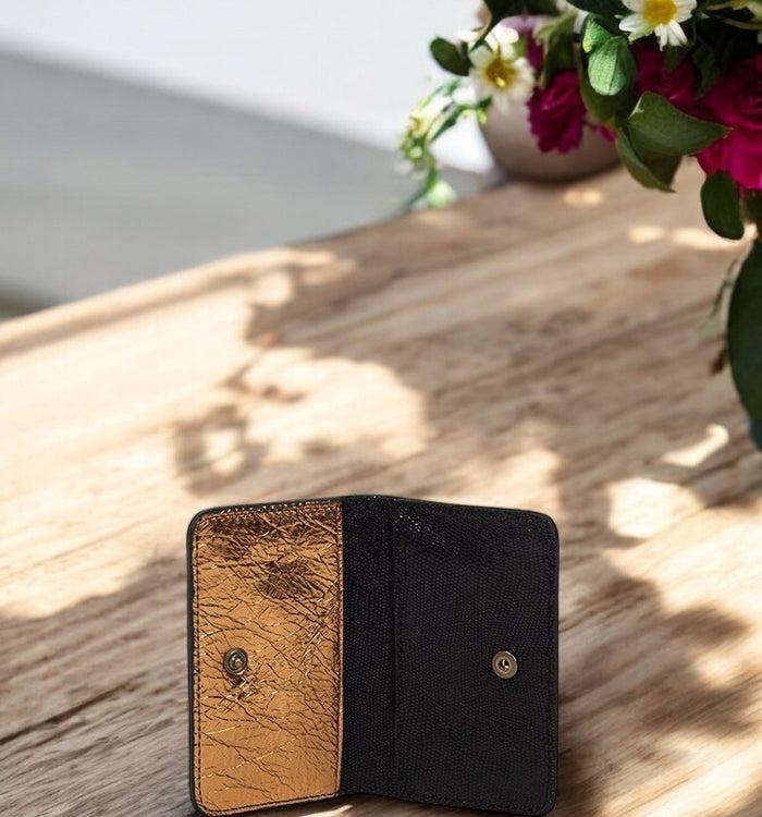 Antoinette Ameska Porte-carte BILBAO Lézard Noir/Craquelé Cuivre