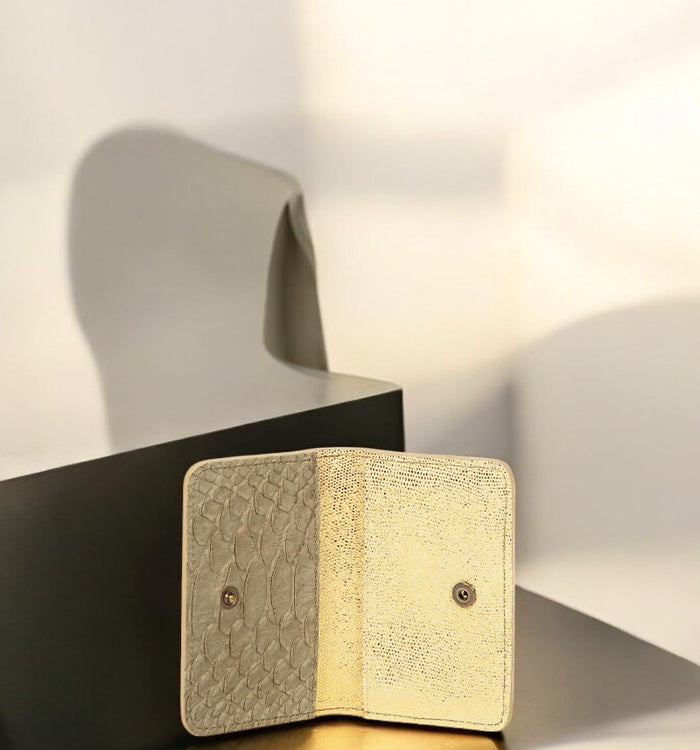 Antoinette Ameska Porte-carte BILBAO Lézard Or/Python Kaki