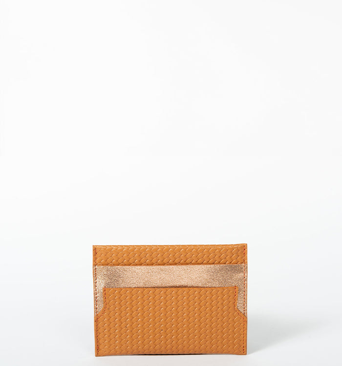 antoinette ameska Porte-carte LÉON Camel Tresse/Paillette Rose