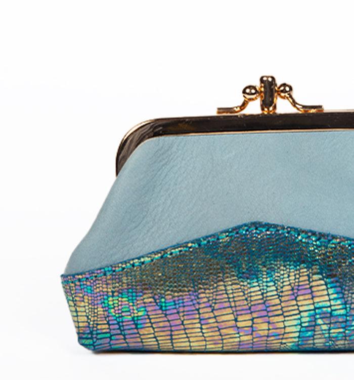 Antoinette Ameska Porte-Monnaie CAPRI Bleu Ciel/Lézard Bleu