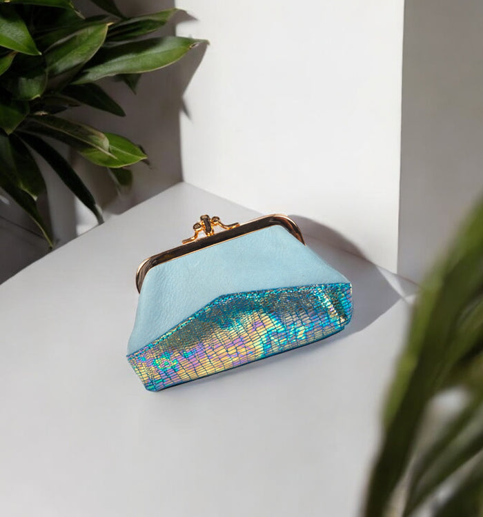 antoinette ameska Porte-Monnaie CAPRI Bleu Ciel/Lézard Bleu