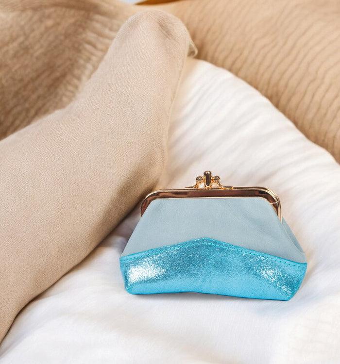 antoinette ameska Porte-Monnaie CAPRI Bleu Ciel/Paillette Bleu