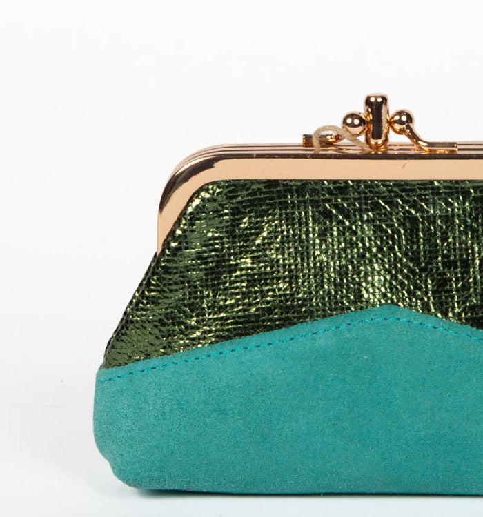 Antoinette Ameska Porte-Monnaie CAPRI Turquoise/Vert Craquelé