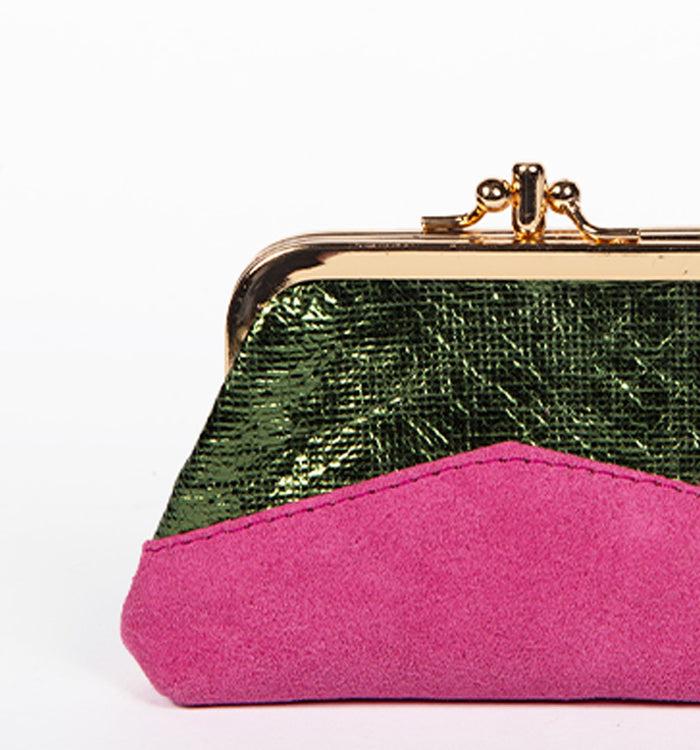 Antoinette Ameska Porte-Monnaie CAPRI Vert Craquelé/Fuchsia