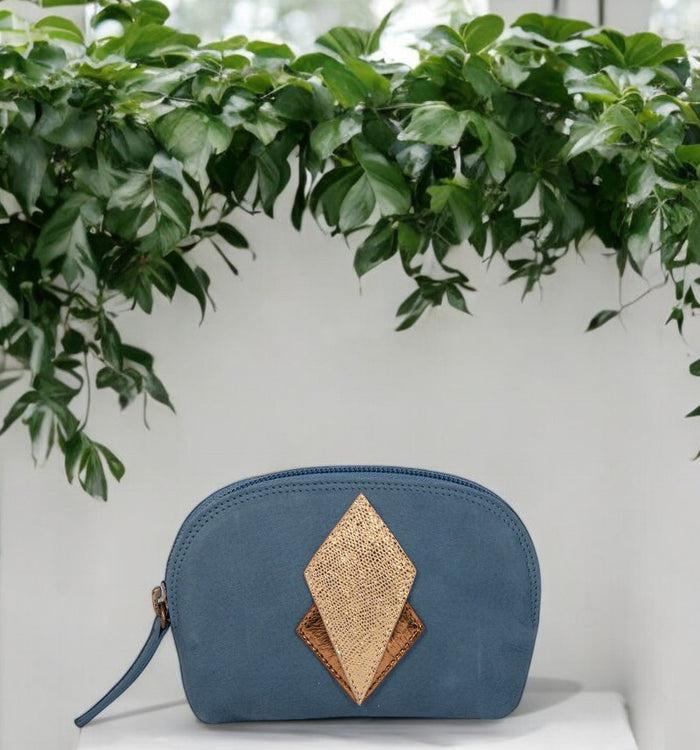 Antoinette Ameska Porte-Monnaie SICILE Bleu Denim/Lézard Or