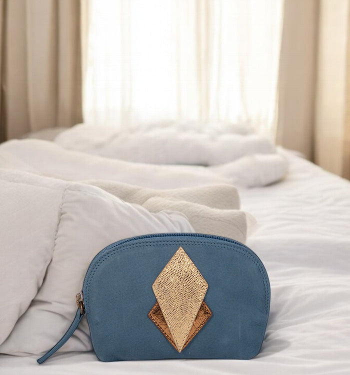 antoinette ameska Porte-Monnaie SICILE Bleu Denim/Lézard Or