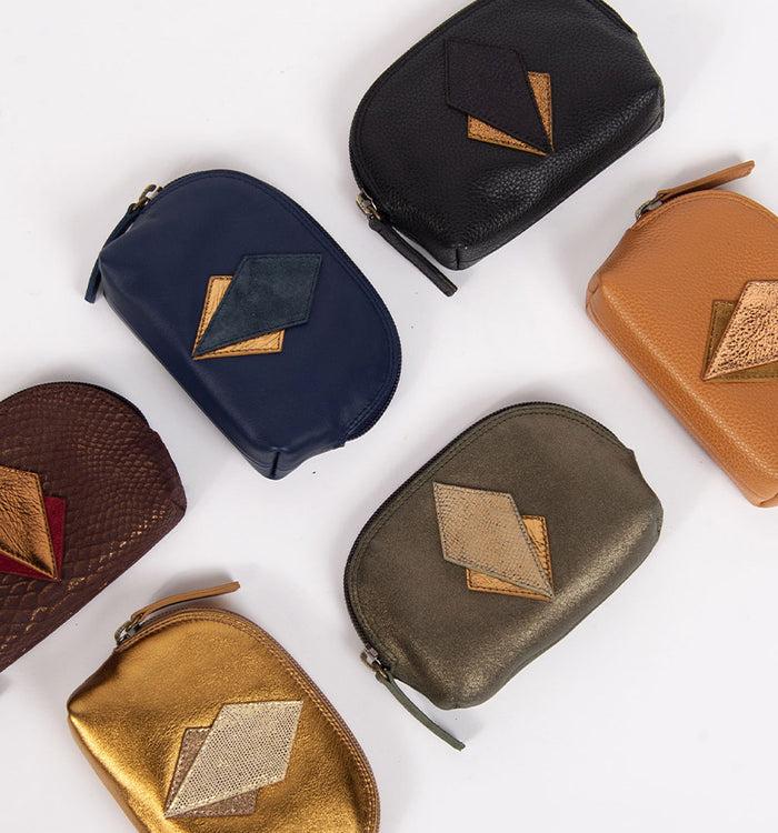 Antoinette Ameska Porte-Monnaie SICILE Bleu Navy/Craquelé Bleu