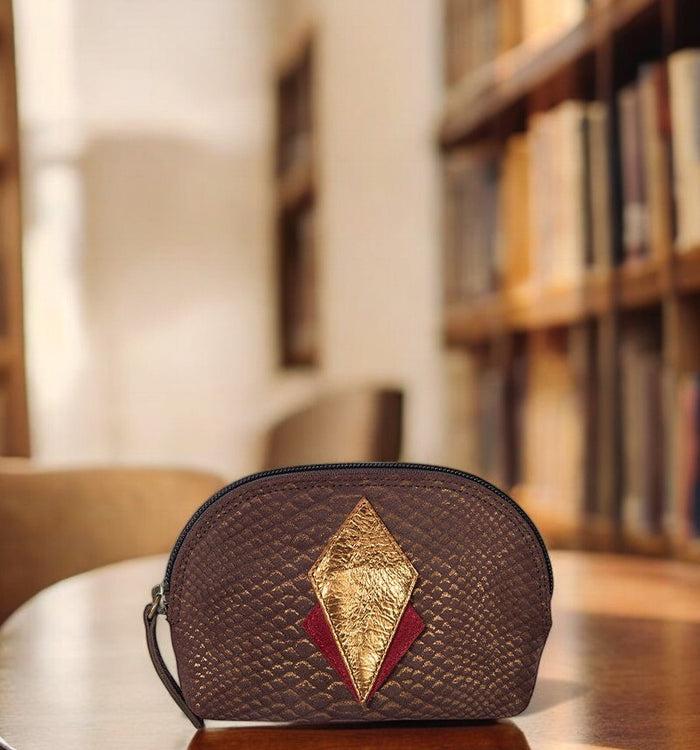 Antoinette Ameska Porte-Monnaie SICILE Bordeaux Python/Bronze Métal