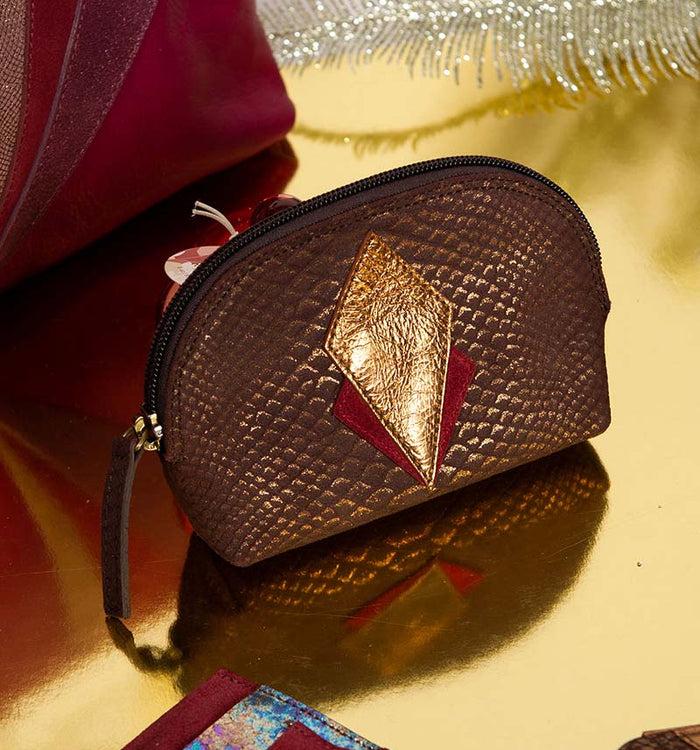 antoinette ameska Porte-Monnaie SICILE Bordeaux Python/Bronze Métal