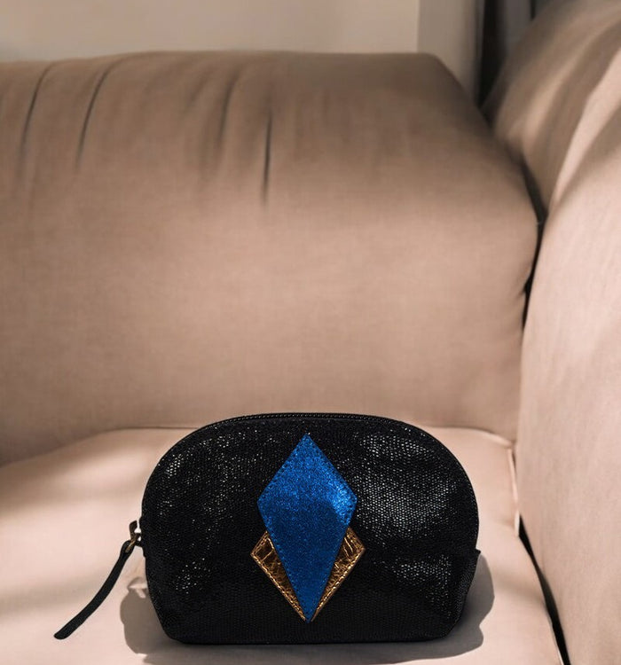 Antoinette Ameska Porte-Monnaie SICILE Lézard Noir/Bleu Electrique