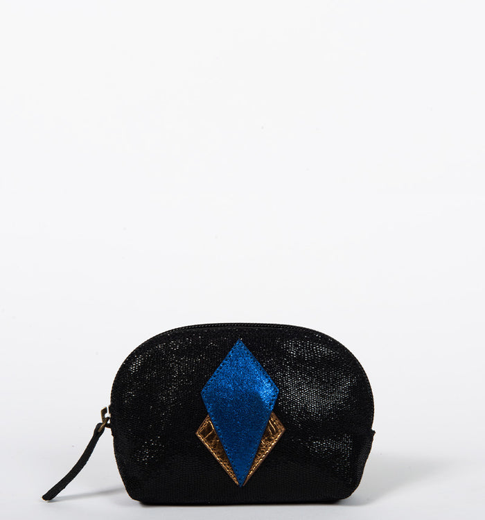 Antoinette Ameska Porte-Monnaie SICILE Lézard Noir/Bleu Electrique