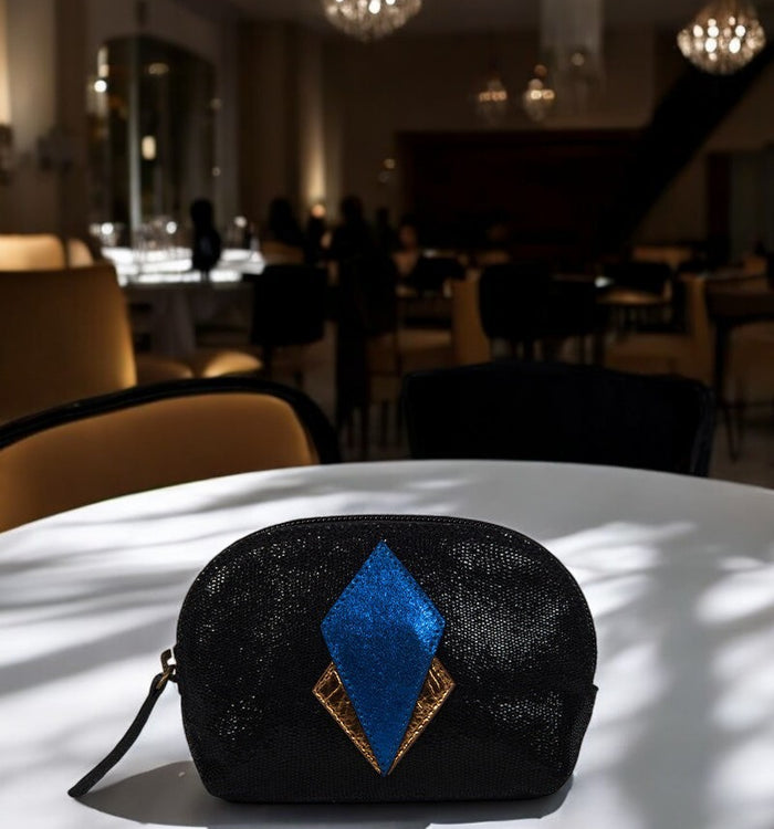 antoinette ameska Porte-Monnaie SICILE Lézard Noir/Bleu Electrique