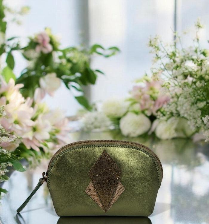 antoinette ameska Porte-Monnaie SICILE Métal Olive/Craquelé Bronze