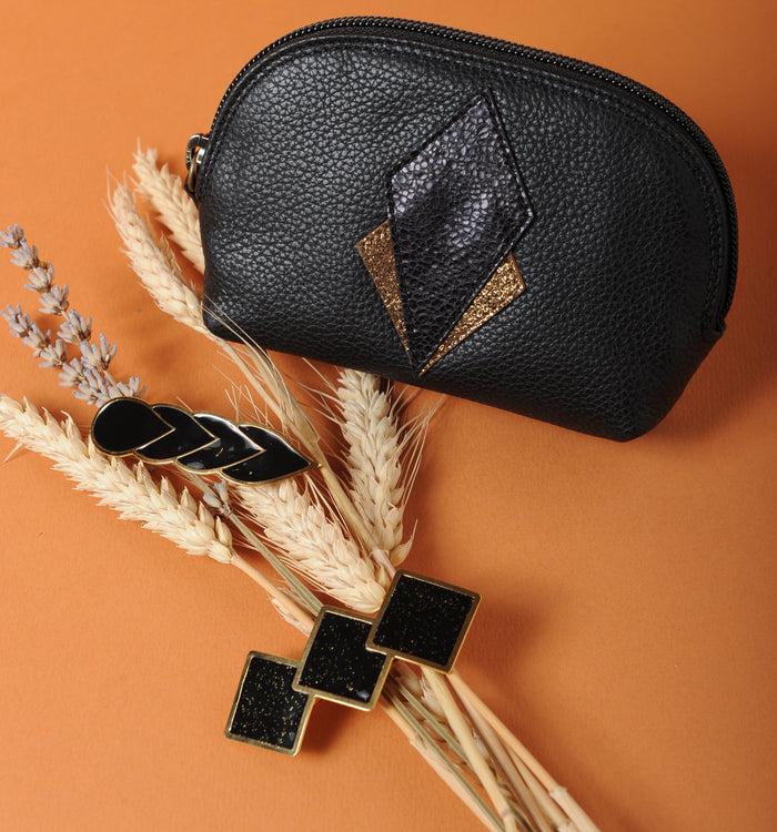 antoinette ameska Porte-Monnaie SICILE Noir/Paillette Cuivre