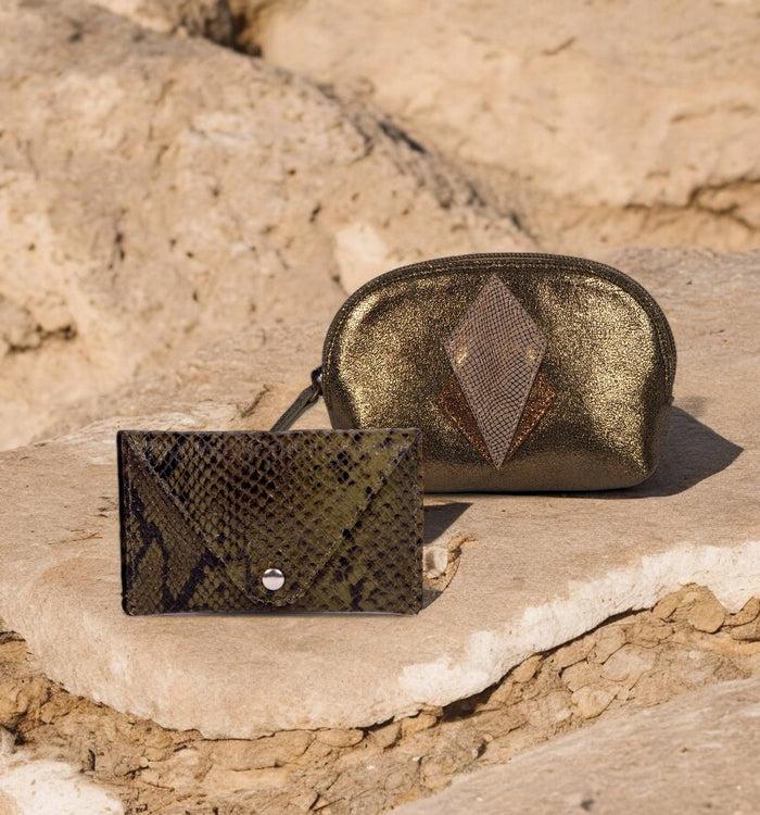 antoinette ameska Porte-Monnaie SICILE Paillette Kaki / Lézard Kaki