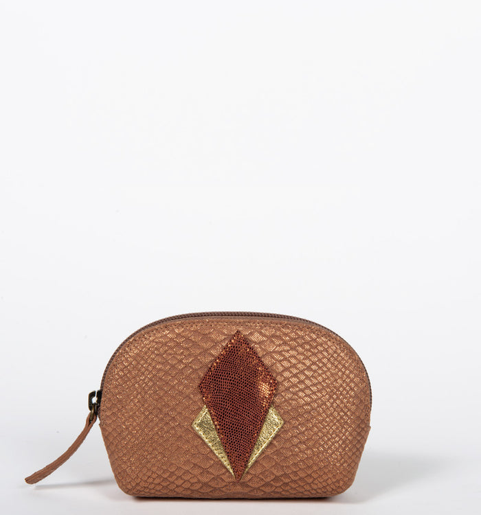 Antoinette Ameska Porte-Monnaie SICILE Python Rose/Lézard Camel
