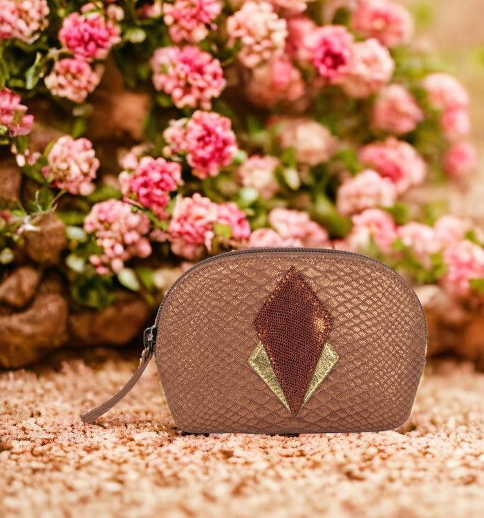 antoinette ameska Porte-Monnaie SICILE Python Rose/Lézard Camel