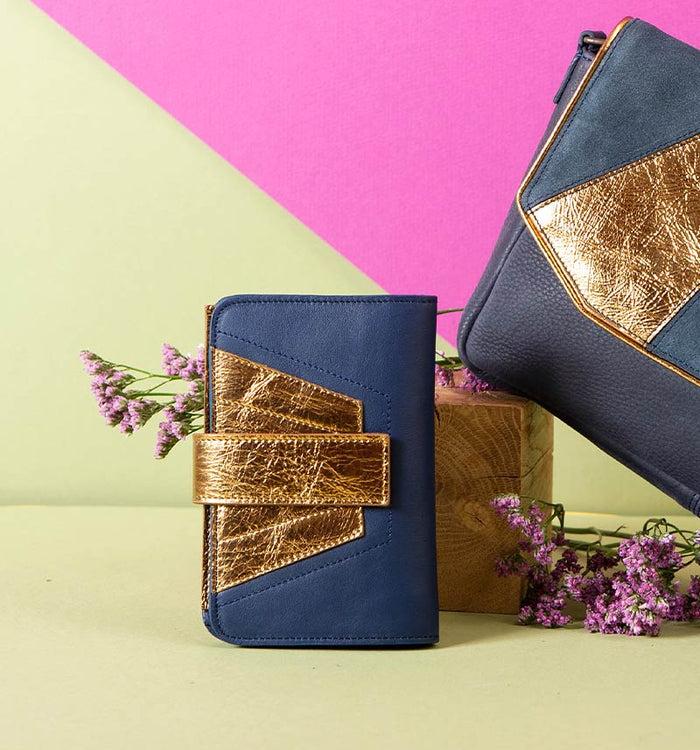 Antoinette Ameska Portefeuille TOKYO Bleu Foncé/Bronze