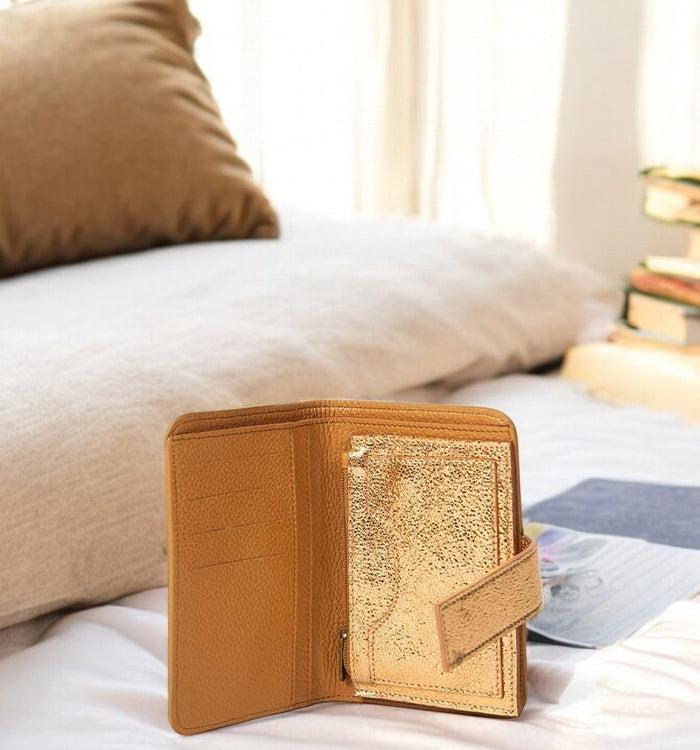 Antoinette Ameska Portefeuille TOKYO Camel/Paillette Cuivre