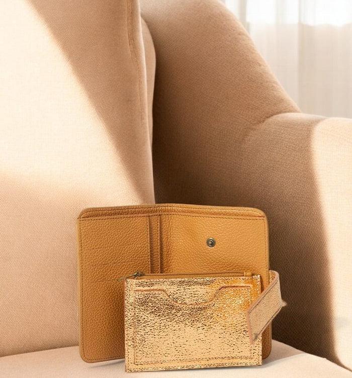 Antoinette Ameska Portefeuille TOKYO Camel/Paillette Cuivre