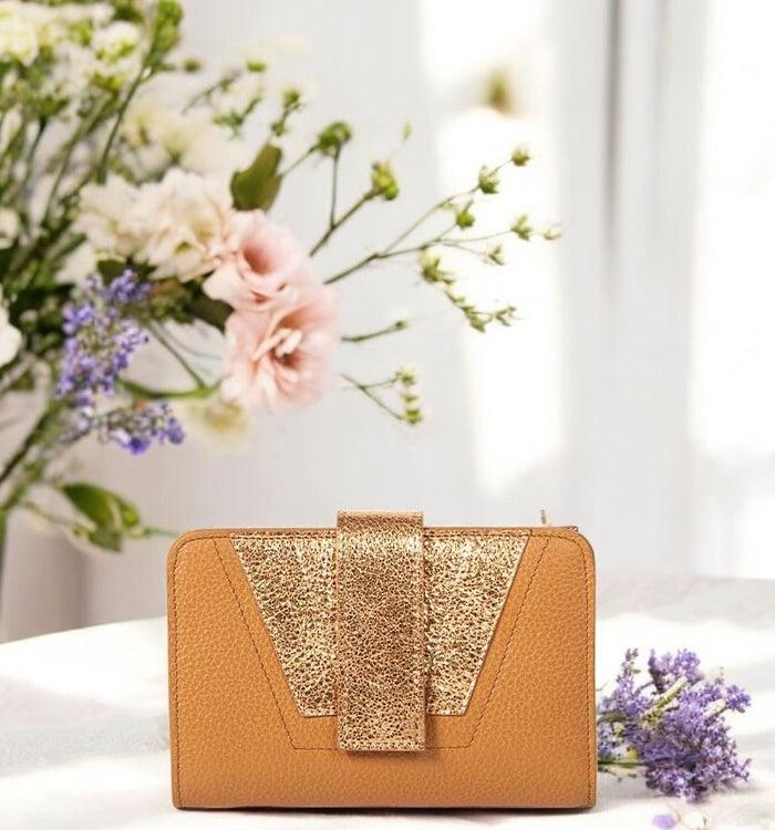 antoinette ameska Portefeuille TOKYO Camel/Paillette Cuivre