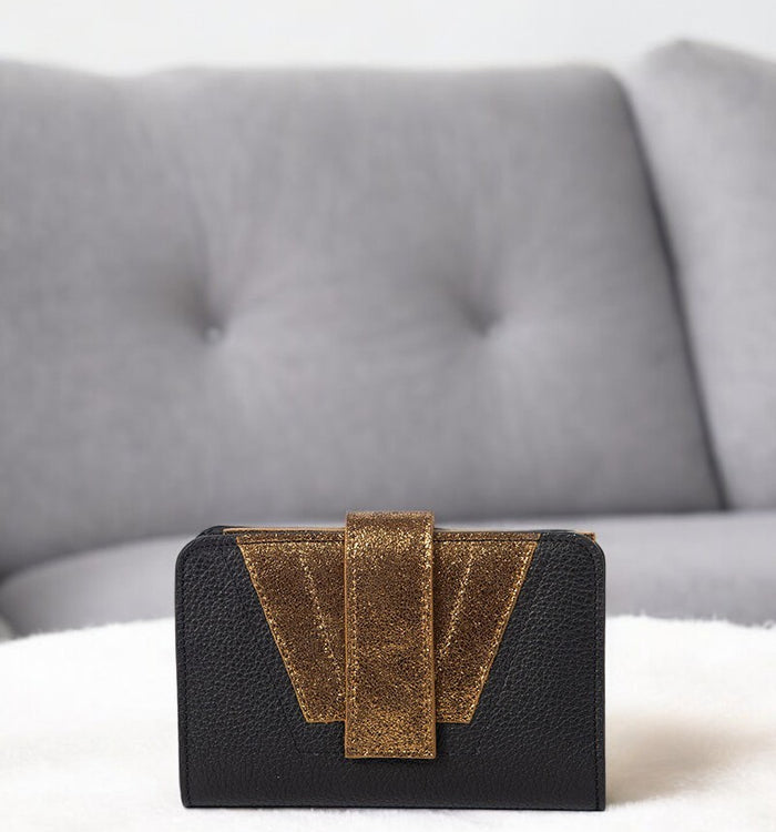 Antoinette Ameska Portefeuille TOKYO Noir/Paillette Cuivre