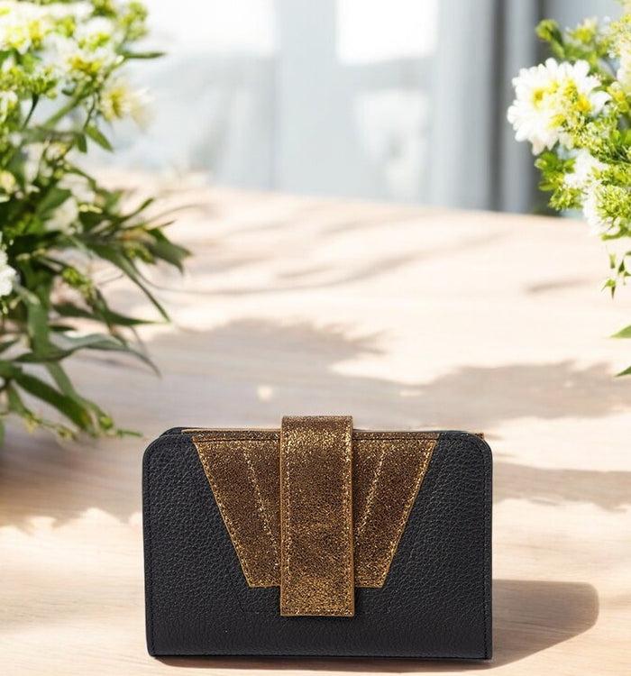Antoinette Ameska Portefeuille TOKYO Noir/Paillette Cuivre