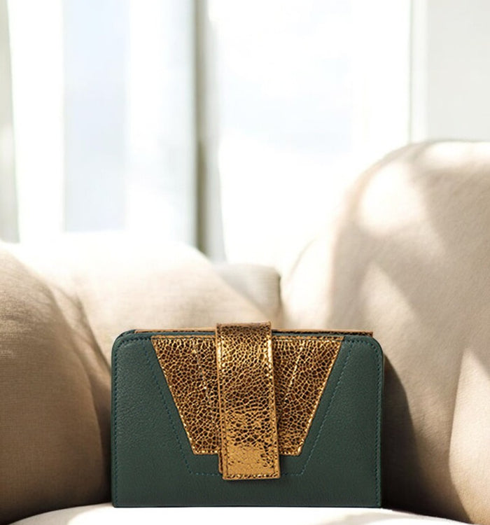 antoinette ameska Portefeuille TOKYO Vert Forêt/Bronze