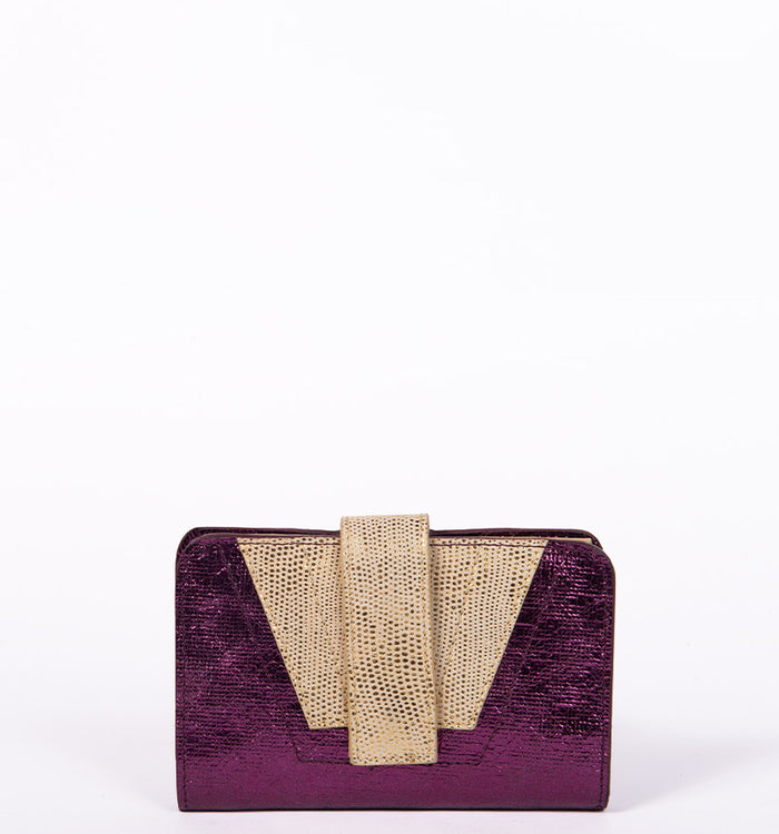 Antoinette Ameska Portefeuille TOKYO Violet Craquelé/Lézard