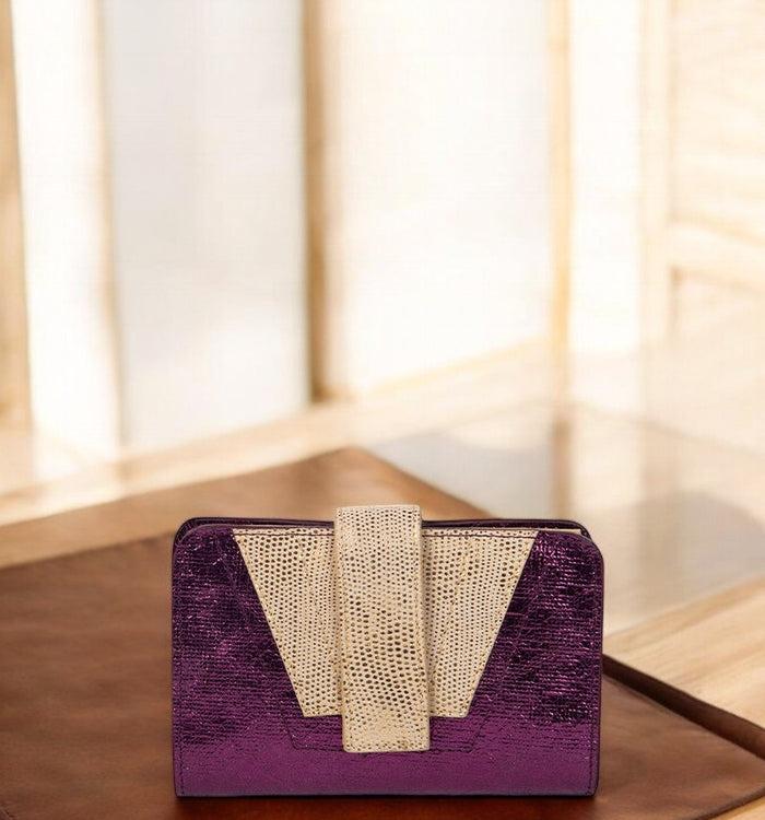 antoinette ameska Portefeuille TOKYO Violet Craquelé/Lézard