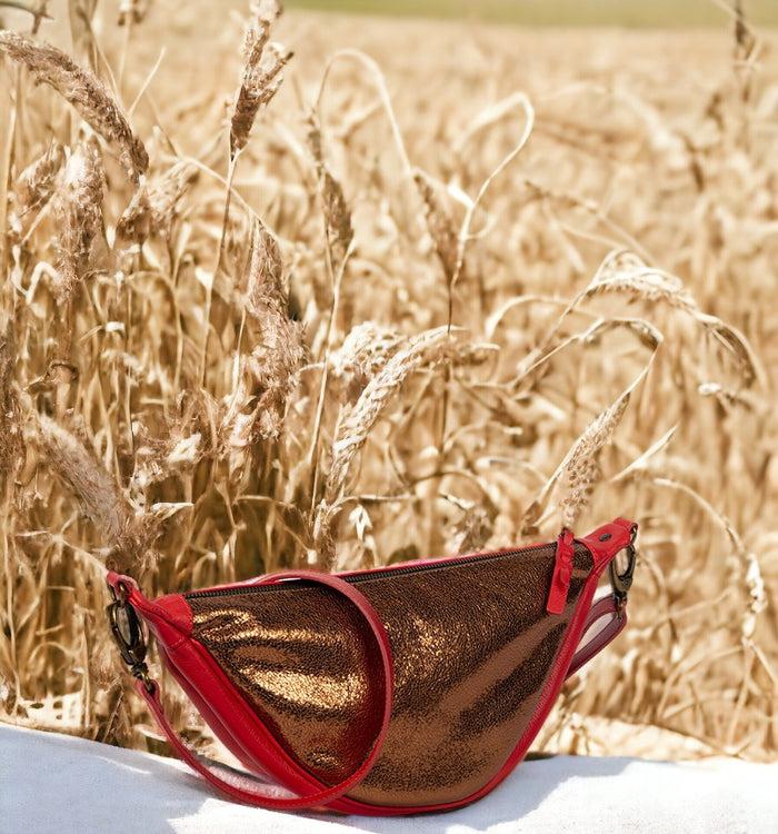 antoinette ameska Sac Banane PIANA Corail/Craquelé Bronze