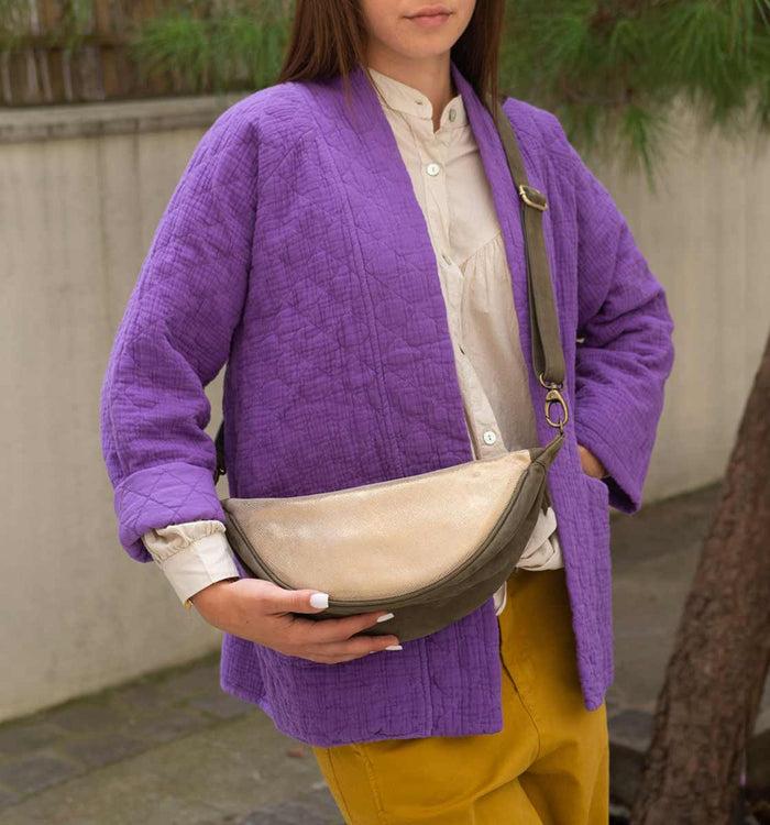 Antoinette Ameska Sac Banane PIANA Gris/Lézard Bronze