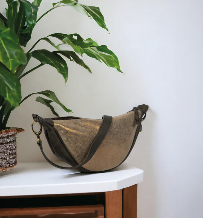 antoinette ameska Sac Banane PIANA Gris/Lézard Bronze