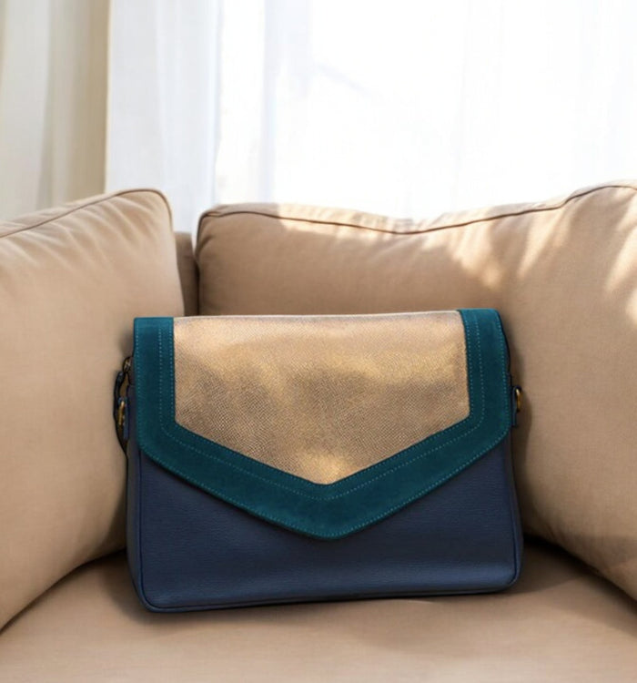 Antoinette Ameska Sac CAIRE Bleu Pétrole/Lézard Kaki