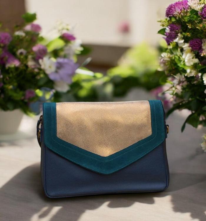 antoinette ameska Sac CAIRE Bleu Pétrole/Lézard Kaki