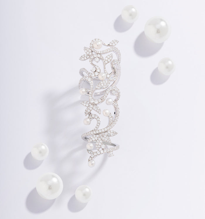 Apm Monaco Bague Articulée Fleurs Avec Perles