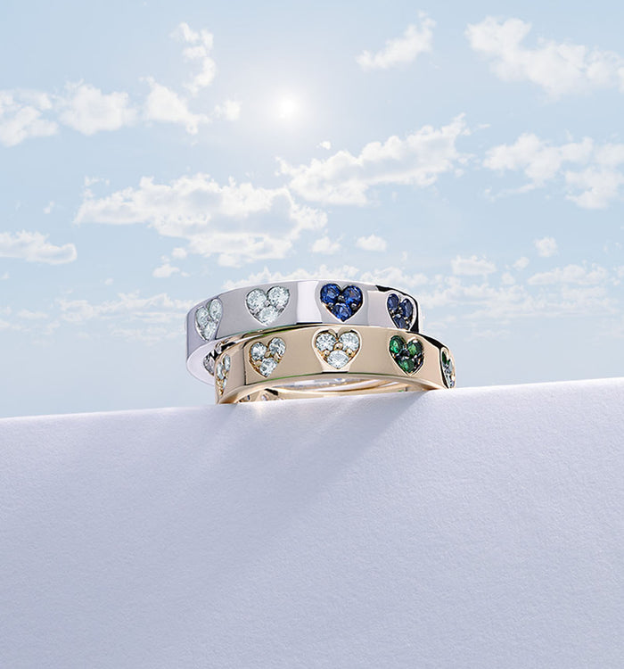 Apm Monaco Bague Cœur Bleu Et Blanc