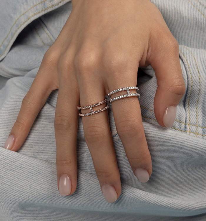 Apm Monaco Bague Double Ligne Pavé| APM Monaco