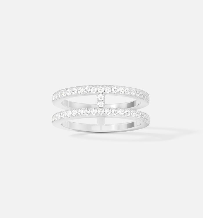 apm monaco Bague Double Ligne Pavé| APM Monaco