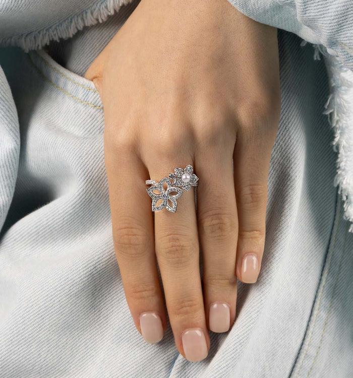 Apm Monaco Bague Fleur Avec Perle