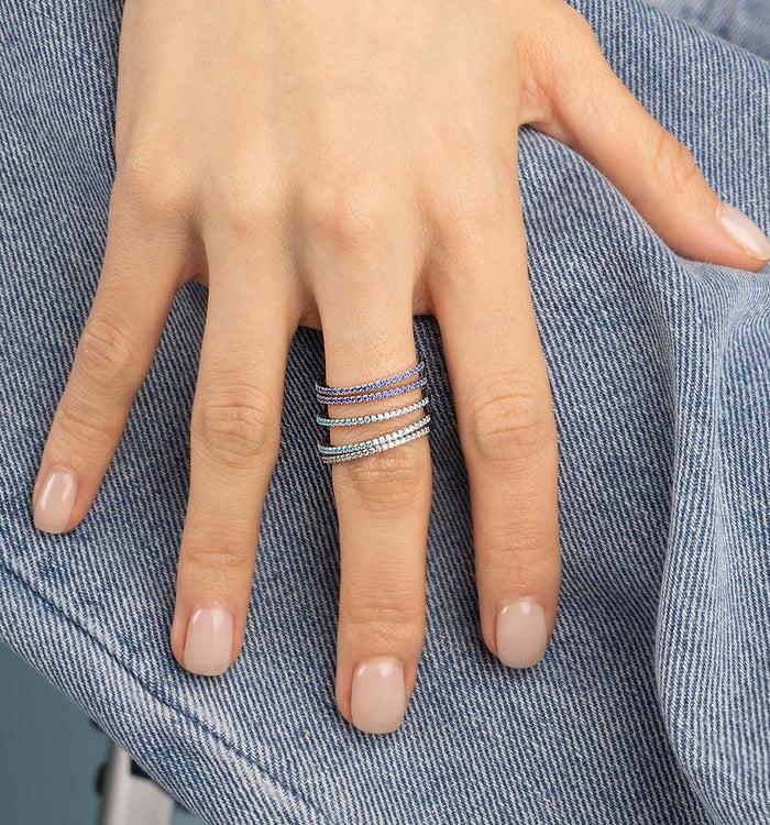 Apm Monaco Bague Pavé Linéaire Aqua