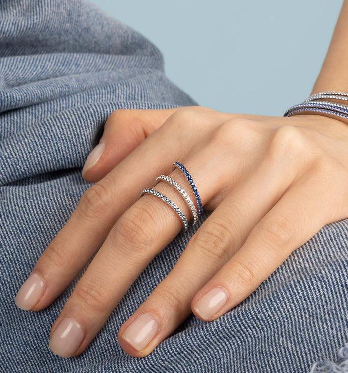 Apm Monaco Bague Pavé Linéaire Bleue