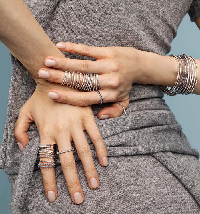 Apm Monaco Bague Pavé Linéaire Bleue