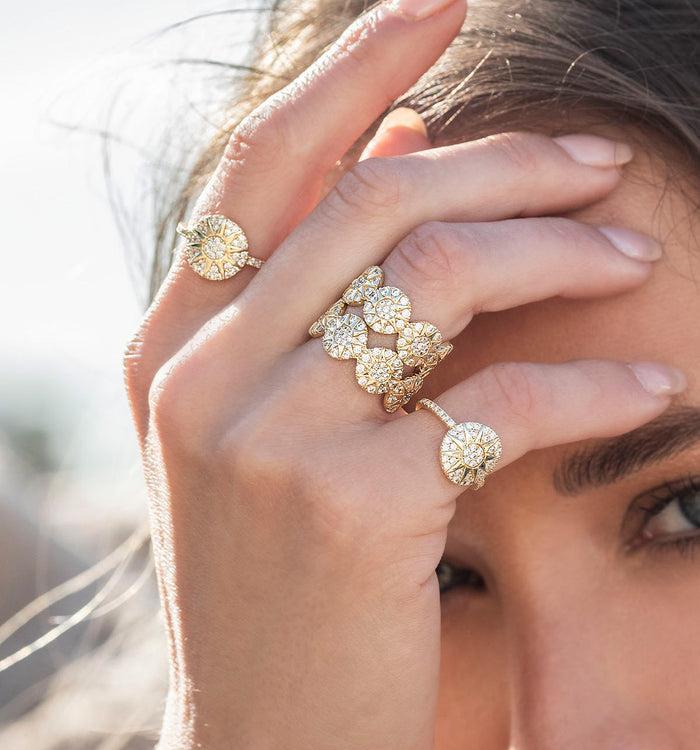 Apm Monaco Bague Soleil Pavé Plaquée Or 18 Carats