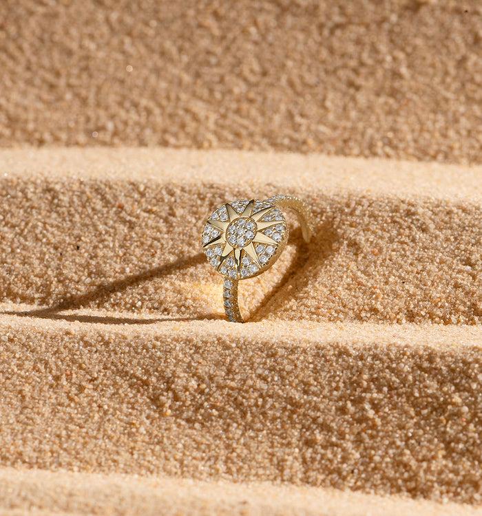 Apm Monaco Bague Soleil Pavé Plaquée Or 18 Carats